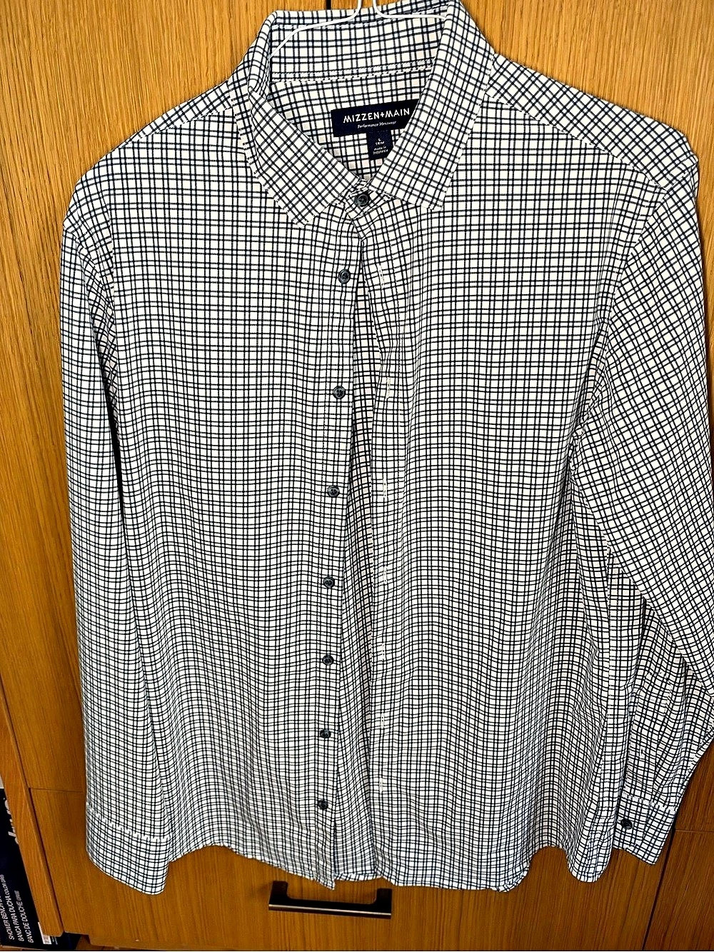 Mizzen+Main Leeward Dress Shirt Plaid White & Blue Size Large
